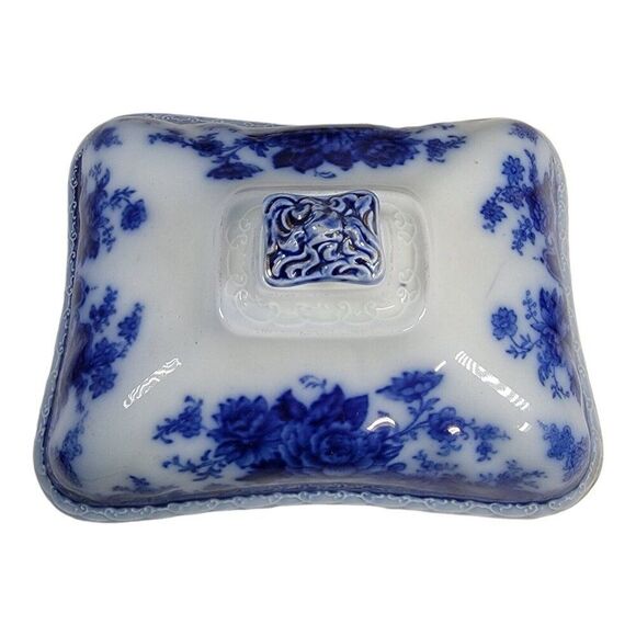 Antique Wedgwood Blue China Covered Vegetable Dish Serving Bowl Roses England - Picture 5 of 11